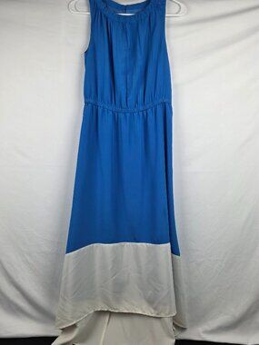 ANN TAYLOR LOFT Solid Blue and White Colorblock Sleeveless Dress Womens Size 0